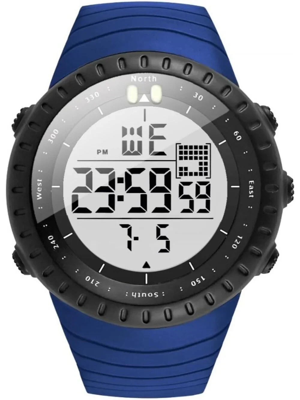 Men's Blue White Analog Quartz Sports Outdoor Waterproof Military Digital Watch